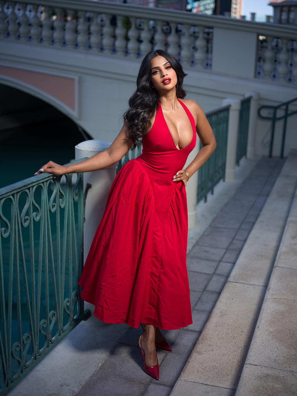 Vestido midi halter Celeste