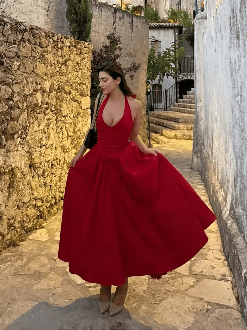 Vestido midi halter Celeste