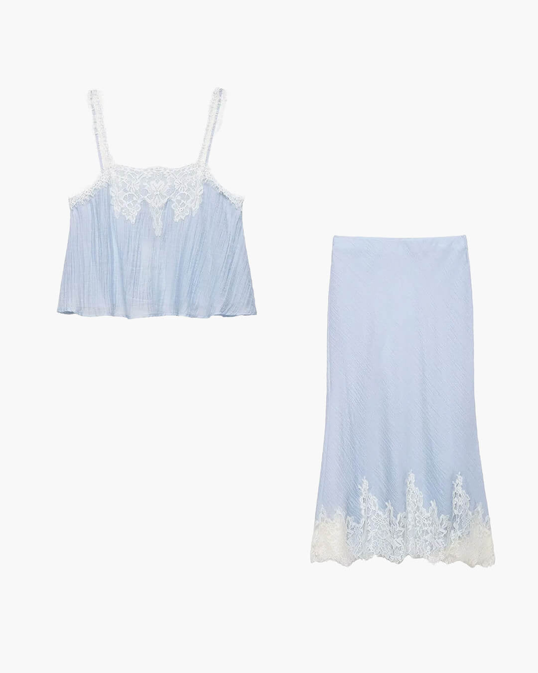Conjunto midi de duas peças Celeste com aplicações em renda