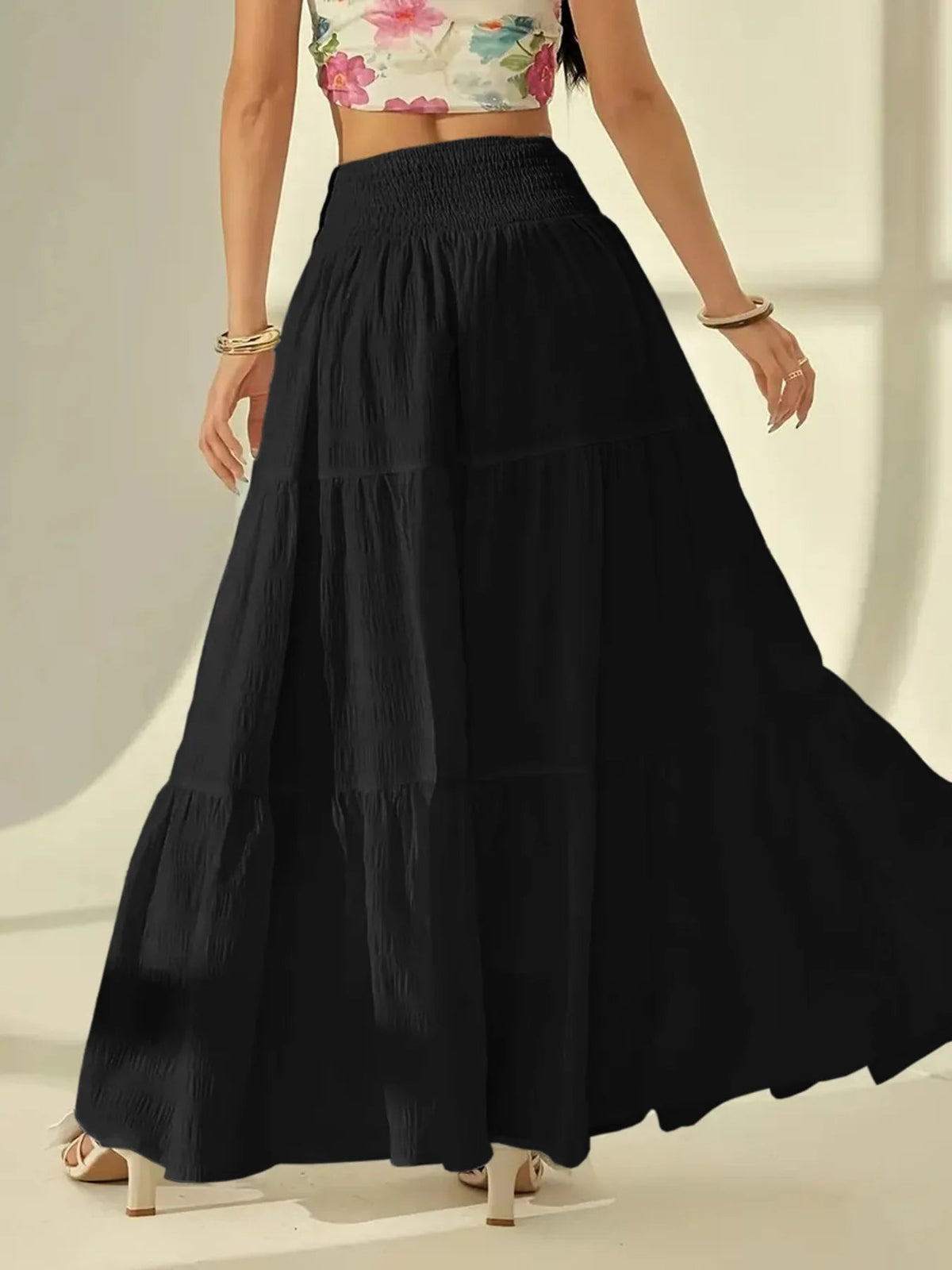 Saia maxi Celeste com camadas