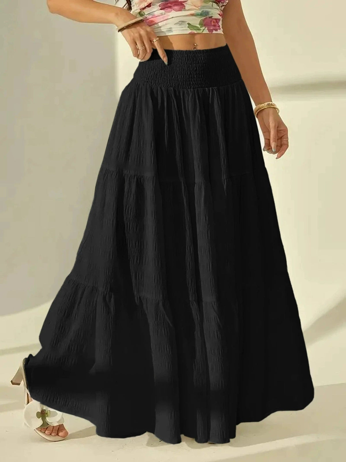 Saia maxi Celeste com camadas