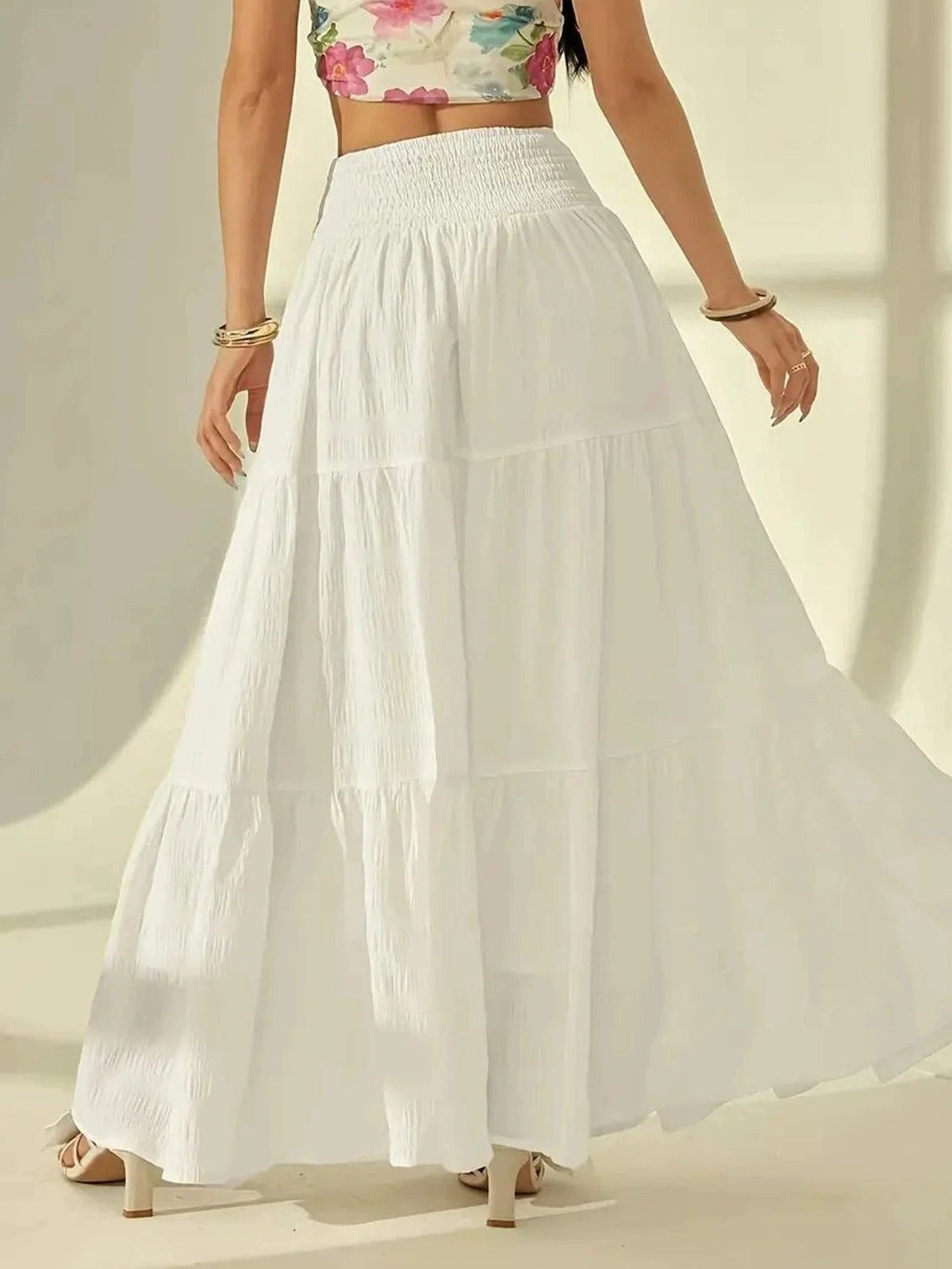Saia maxi Celeste com camadas