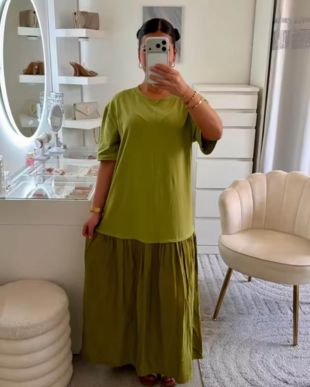 Celeste Pleated Patchwork Midi Dress