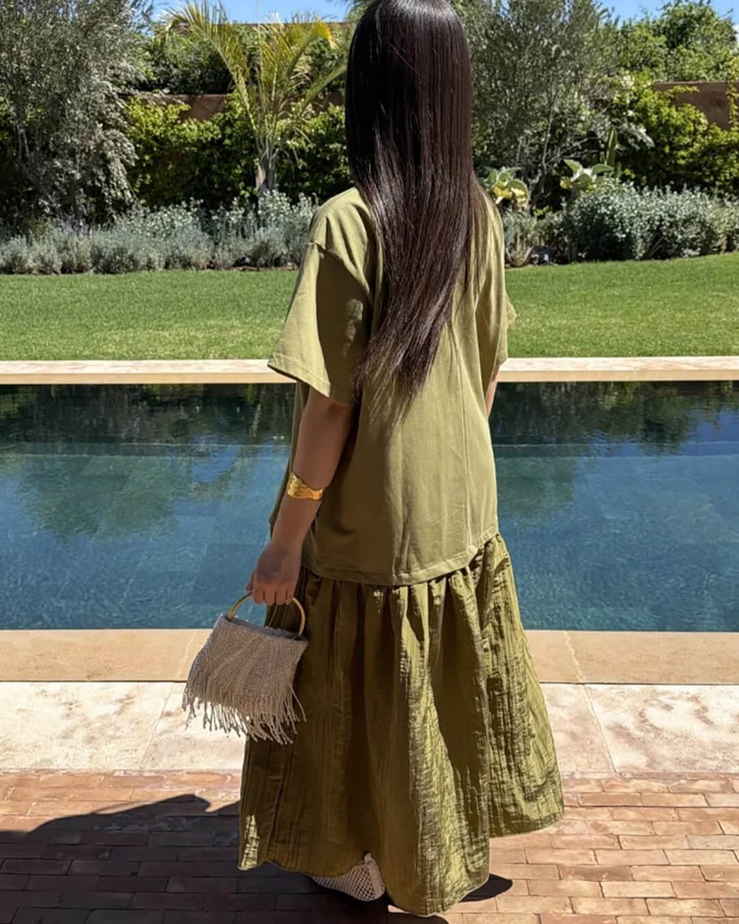 Celeste Pleated Patchwork Midi Dress