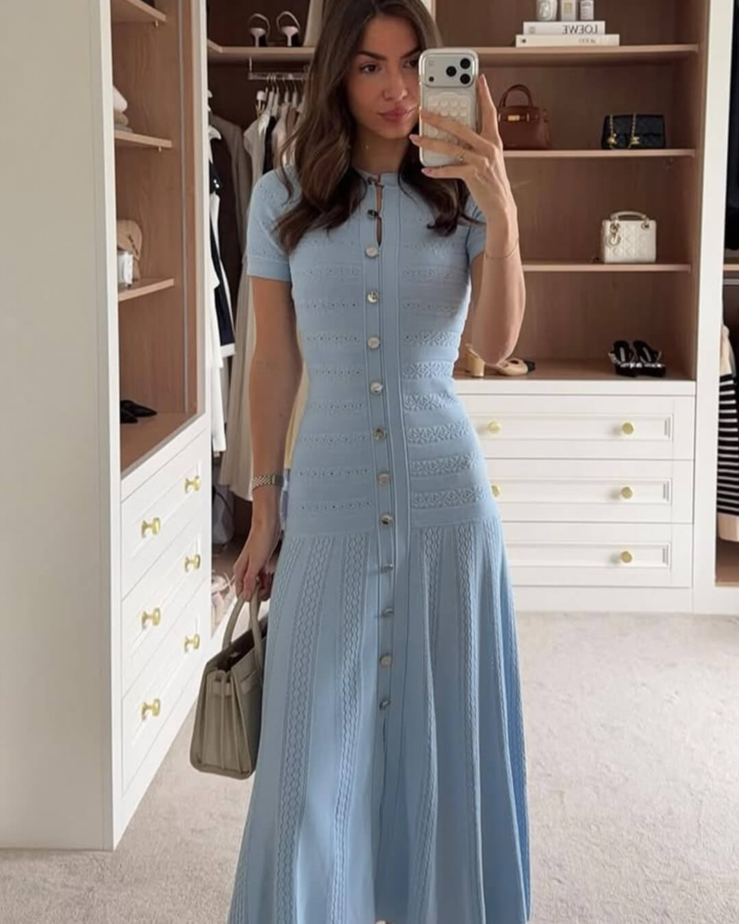 Vestido midi Celeste de malha canelada