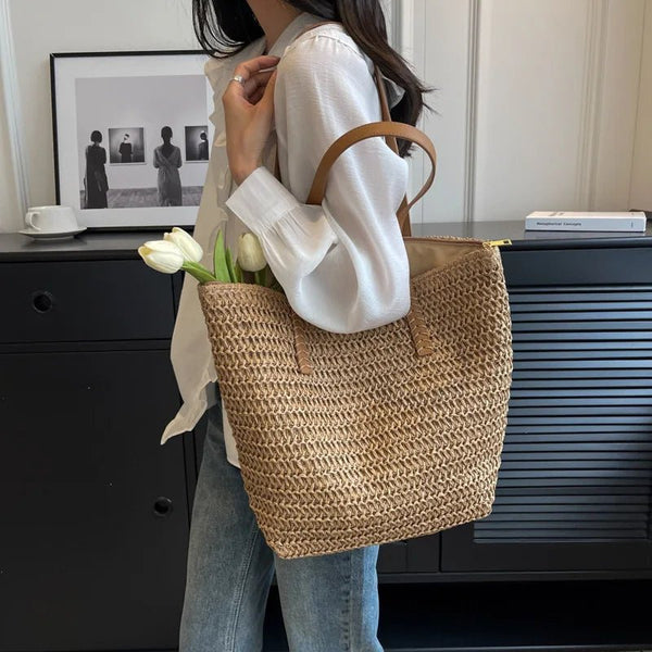 Celeste Woven Straw Beach Tote