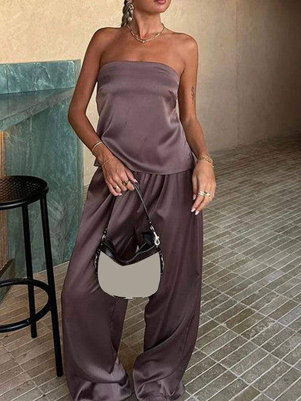 Conjunto de cetim Chandra com pernas largas