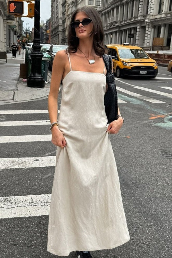 Vestido comprido Charmaine de corte solto com decote quadrado