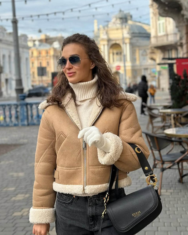 Casaco em camurça e pelo sintético Cindy