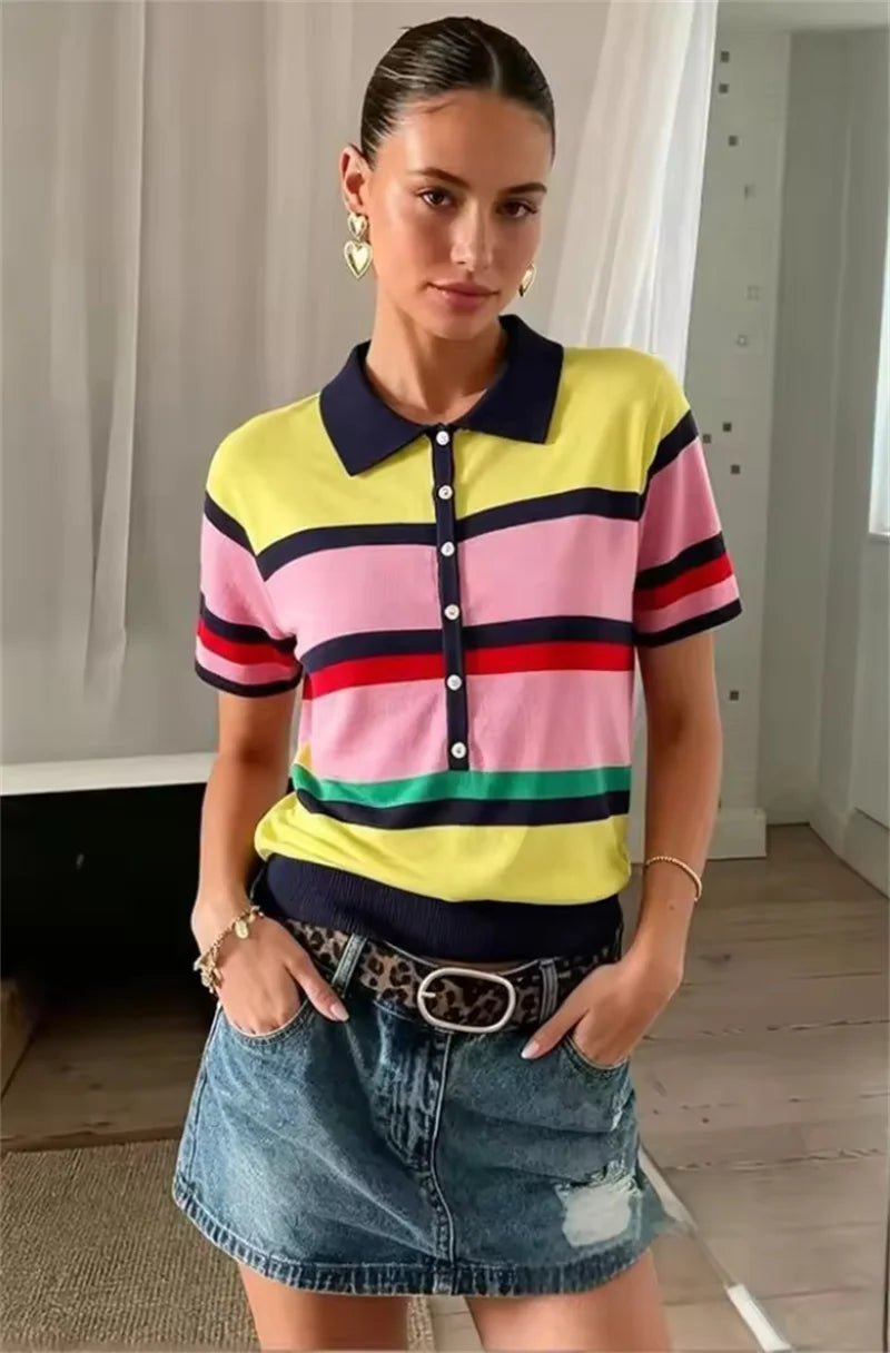 Top de malha tipo polo com blocos de cor Claudia