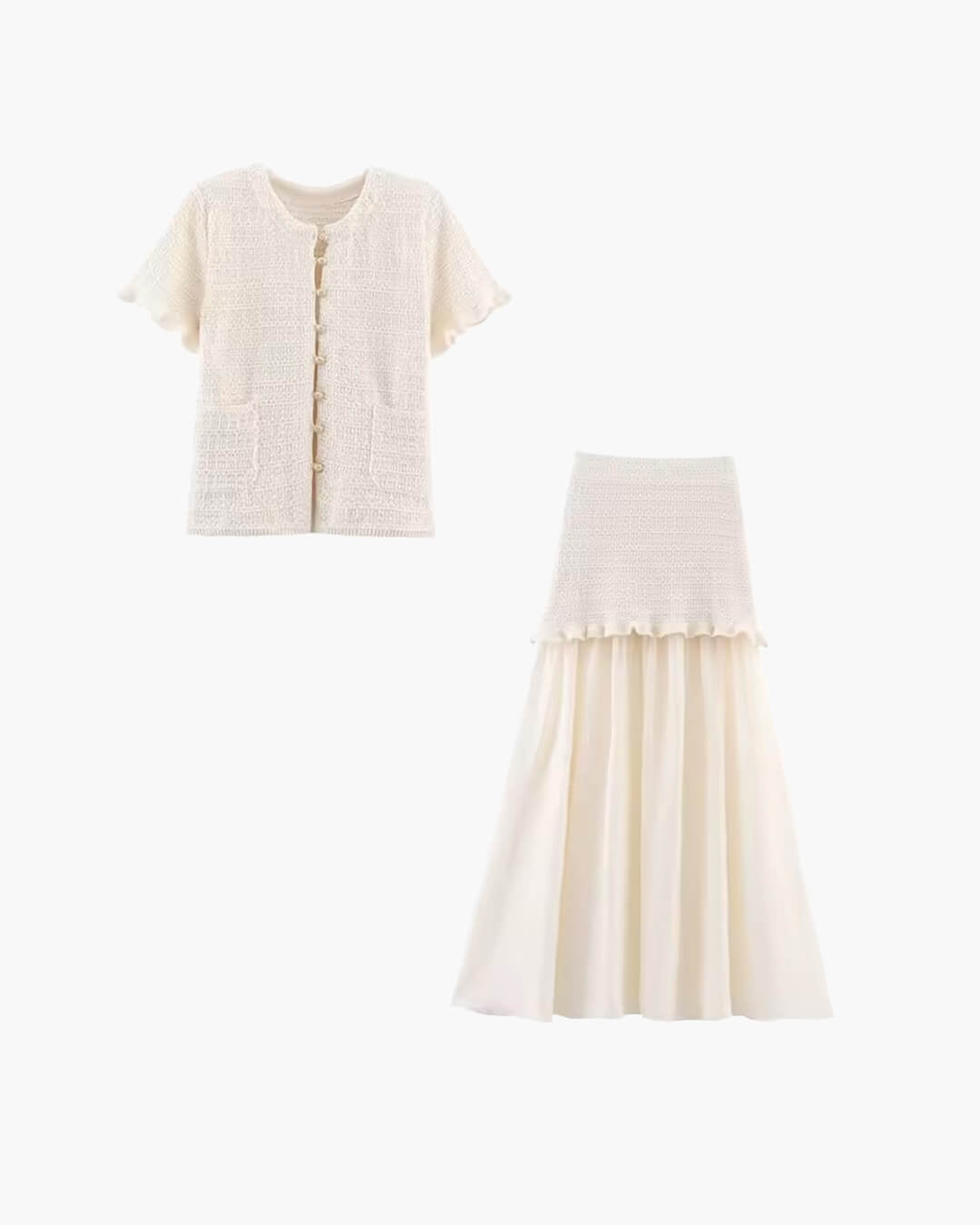 Conjunto Claudia de camisola de malha e saia plissada