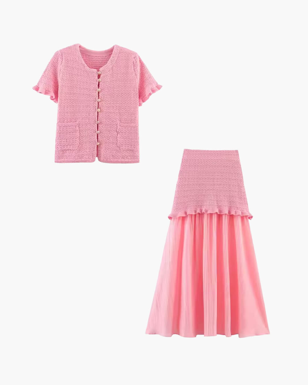 Conjunto Claudia de camisola de malha e saia plissada