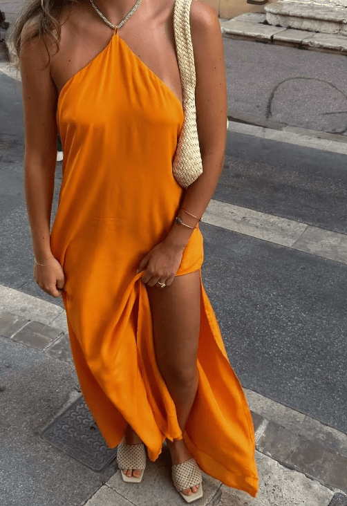Vestido comprido cai-cai com lantejoulas Claudia