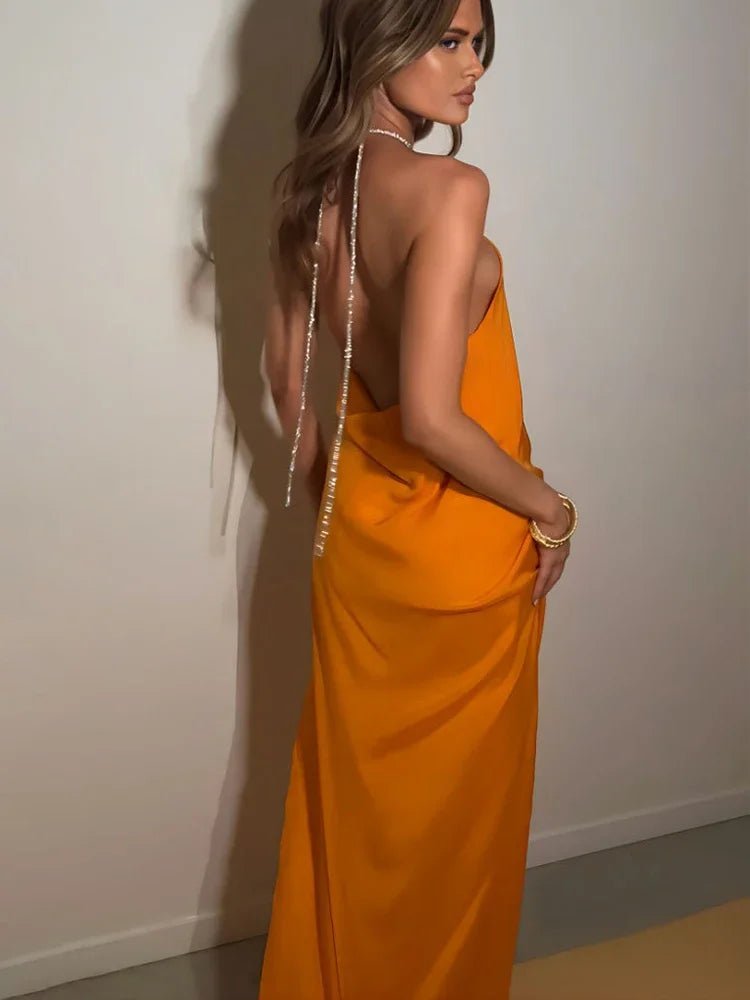 Vestido comprido cai-cai com lantejoulas Claudia
