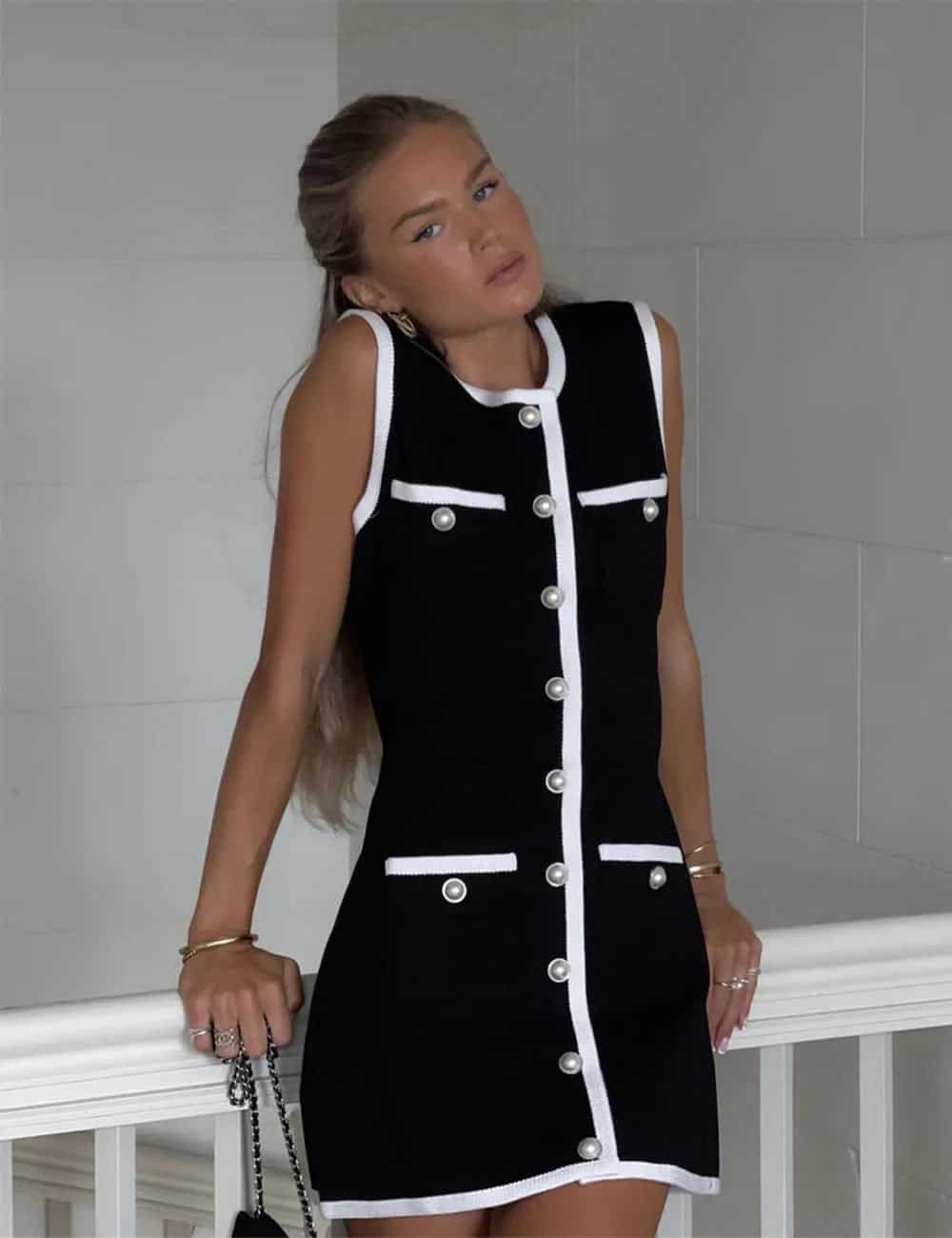 Vestido mini sem mangas em tricot Claudia