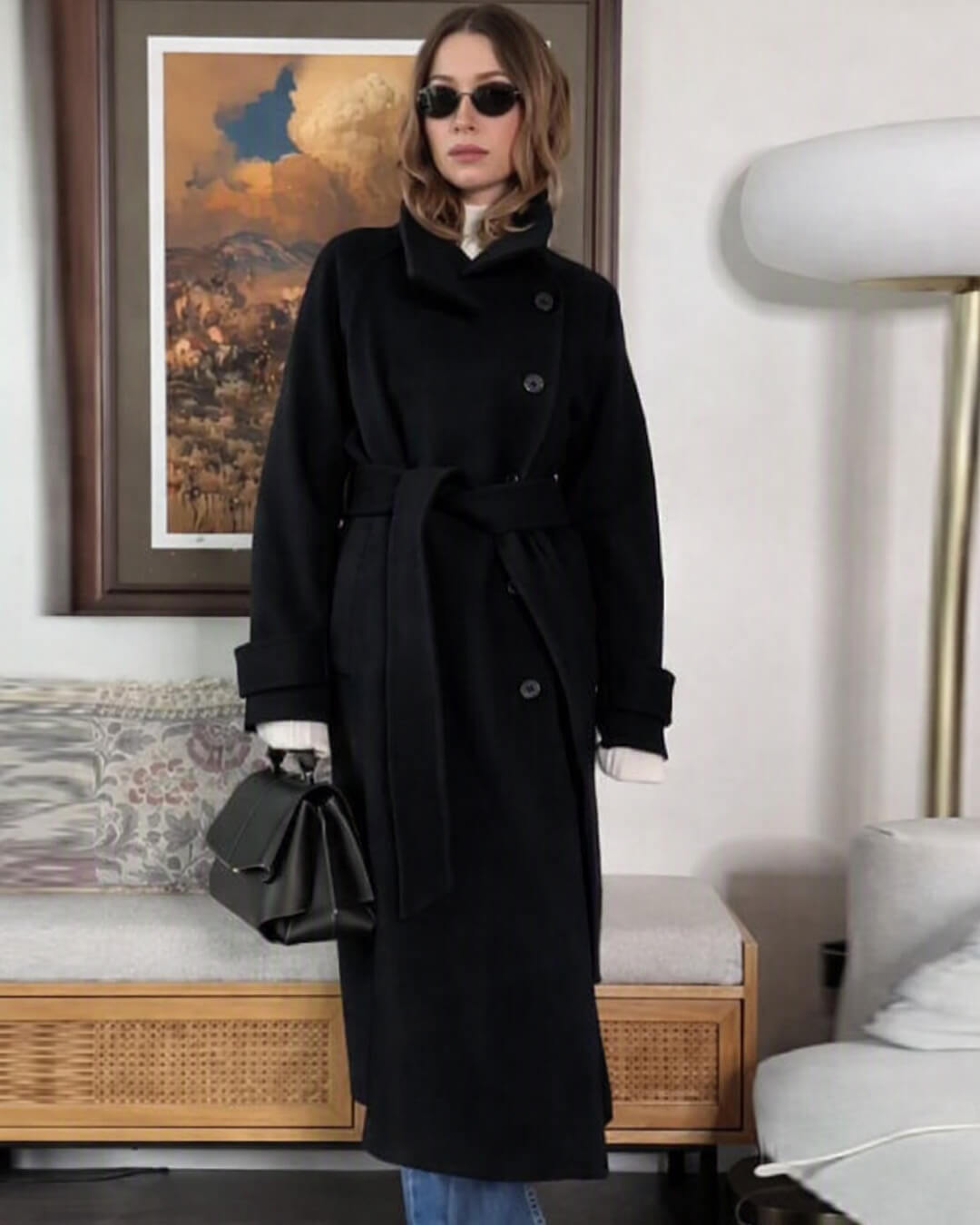 Claudine Long Belted High Collar Coat