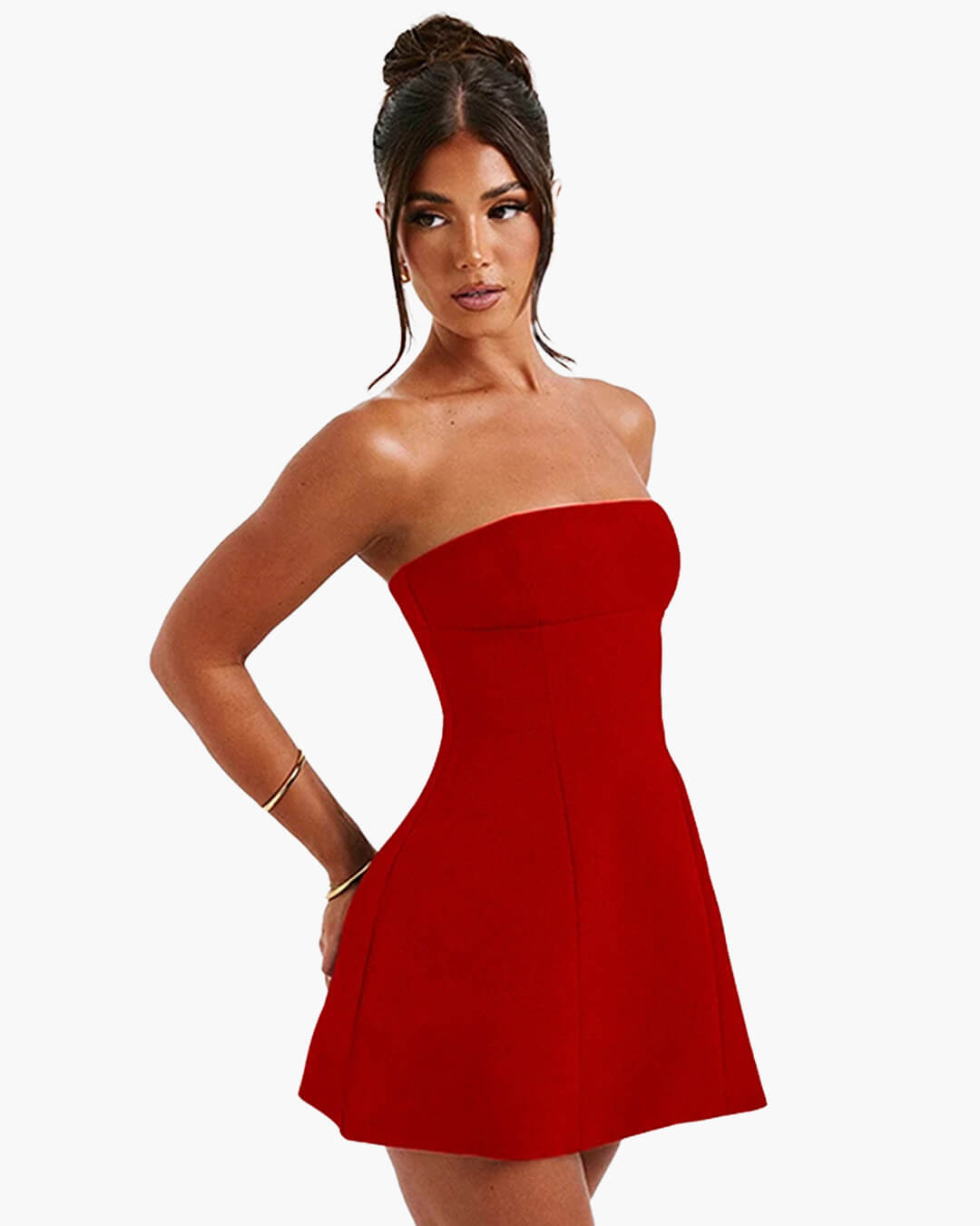 Vestido mini Colby sem alças com cintura franzida