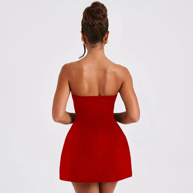 Vestido mini Colby sem alças com cintura franzida