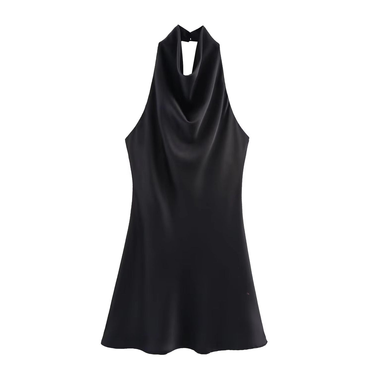 Vestido curto drapeado de cetim com decote halter Colleen
