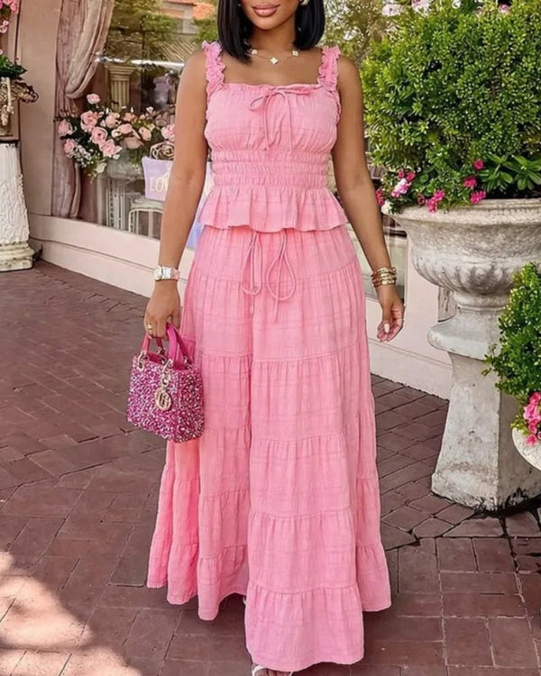 Conjunto boho de duas peças com folhos Coralie