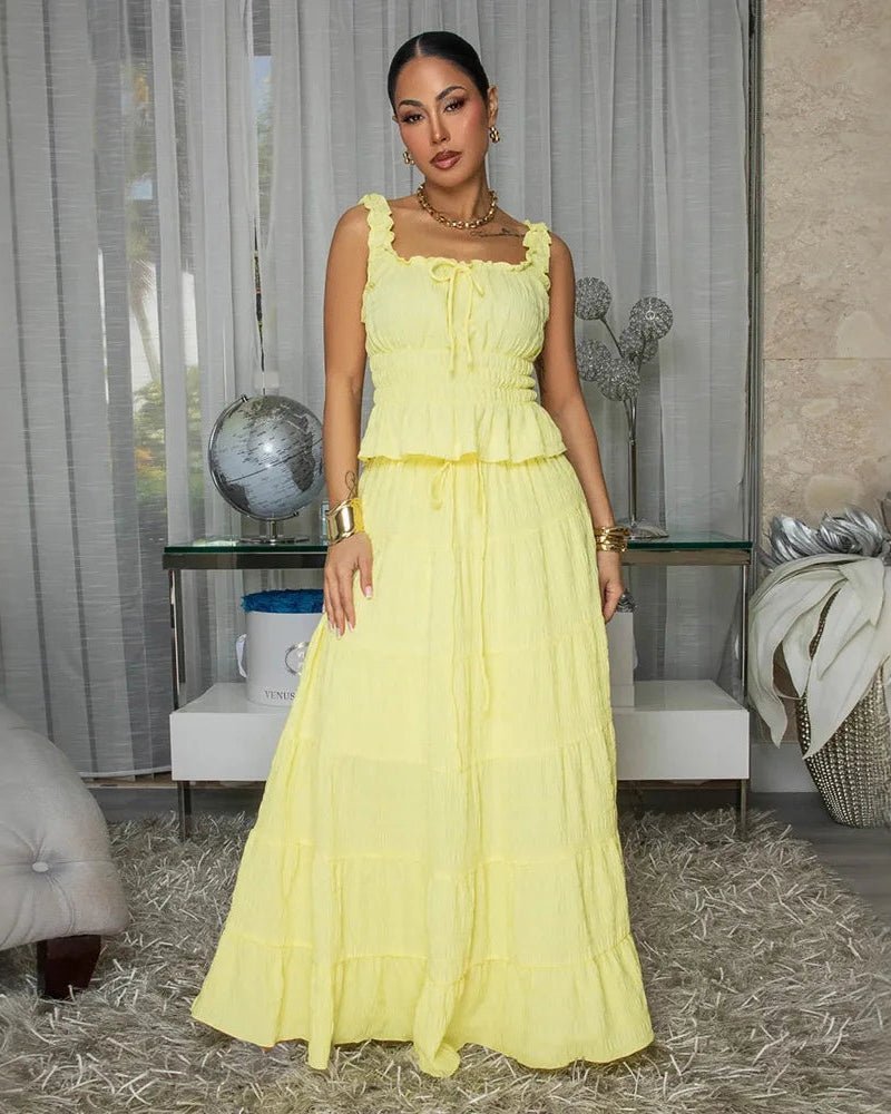 Conjunto boho de duas peças com folhos Coralie
