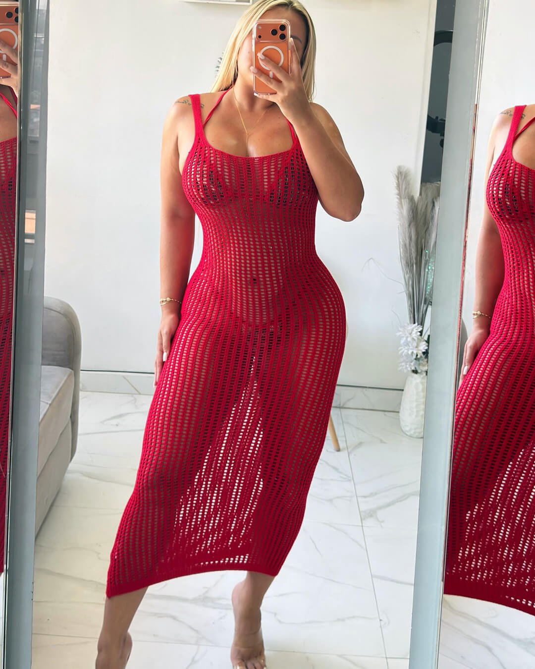 Vestido de malha Cosima, com costas abertas, para usar por cima