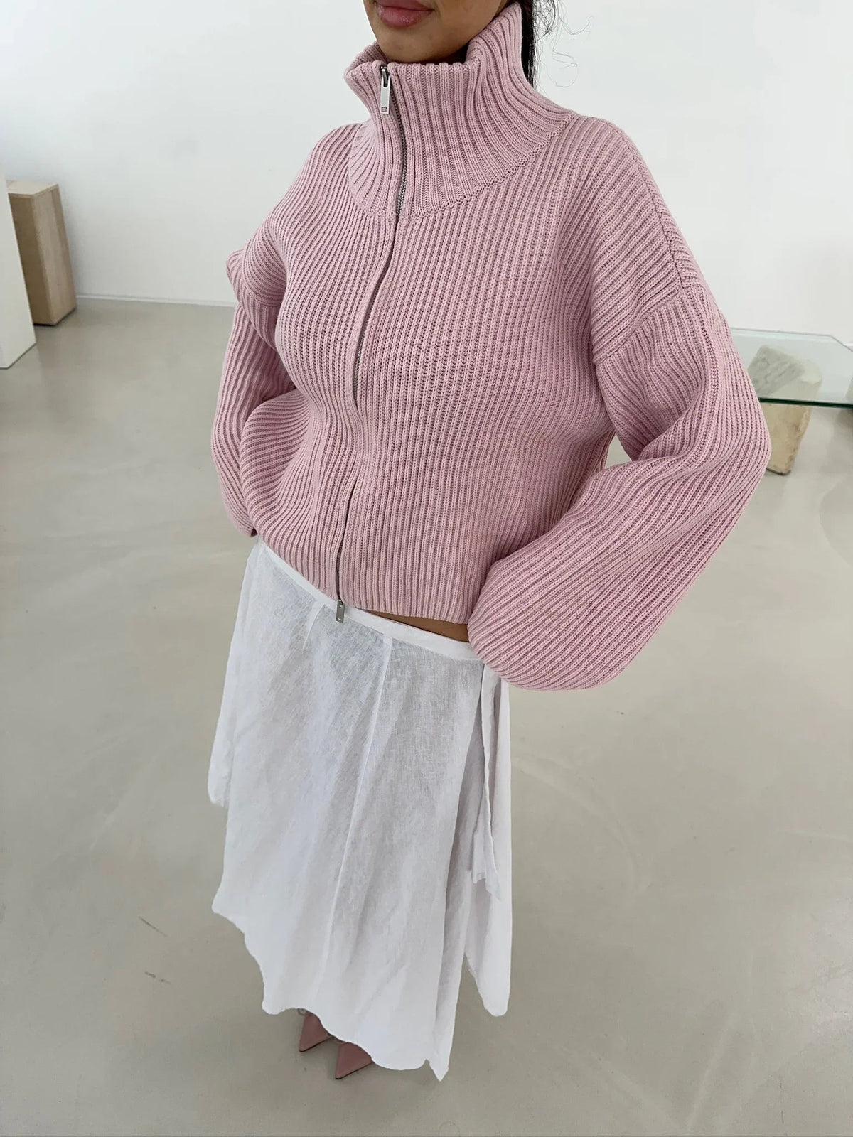 Camisola oversized de malha canelada com fecho Daniela