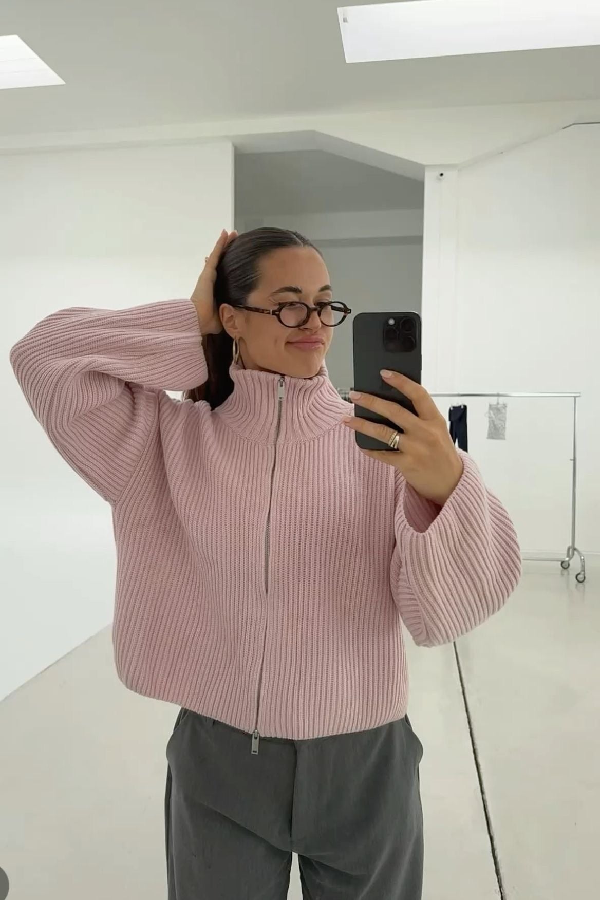 Camisola oversized de malha canelada com fecho Daniela