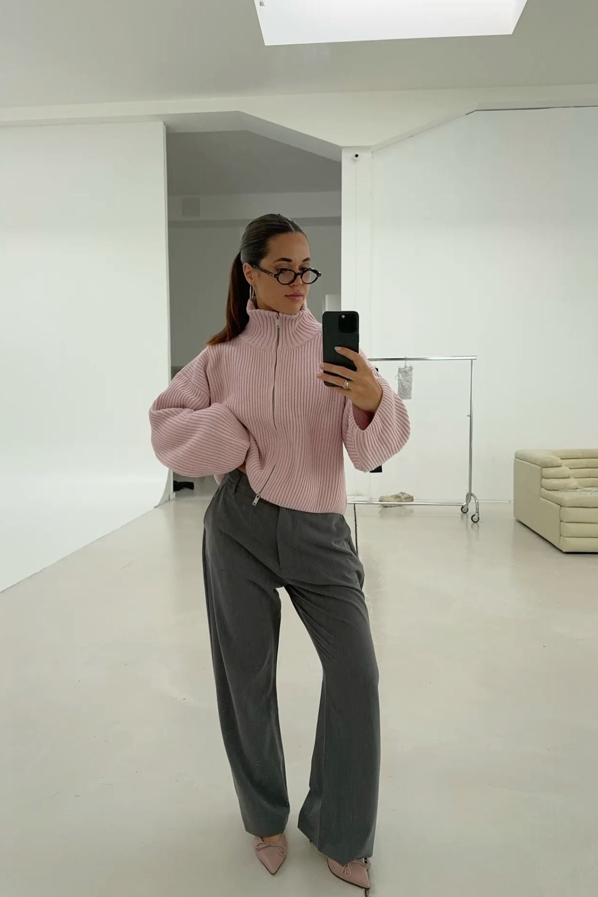 Camisola oversized de malha canelada com fecho Daniela