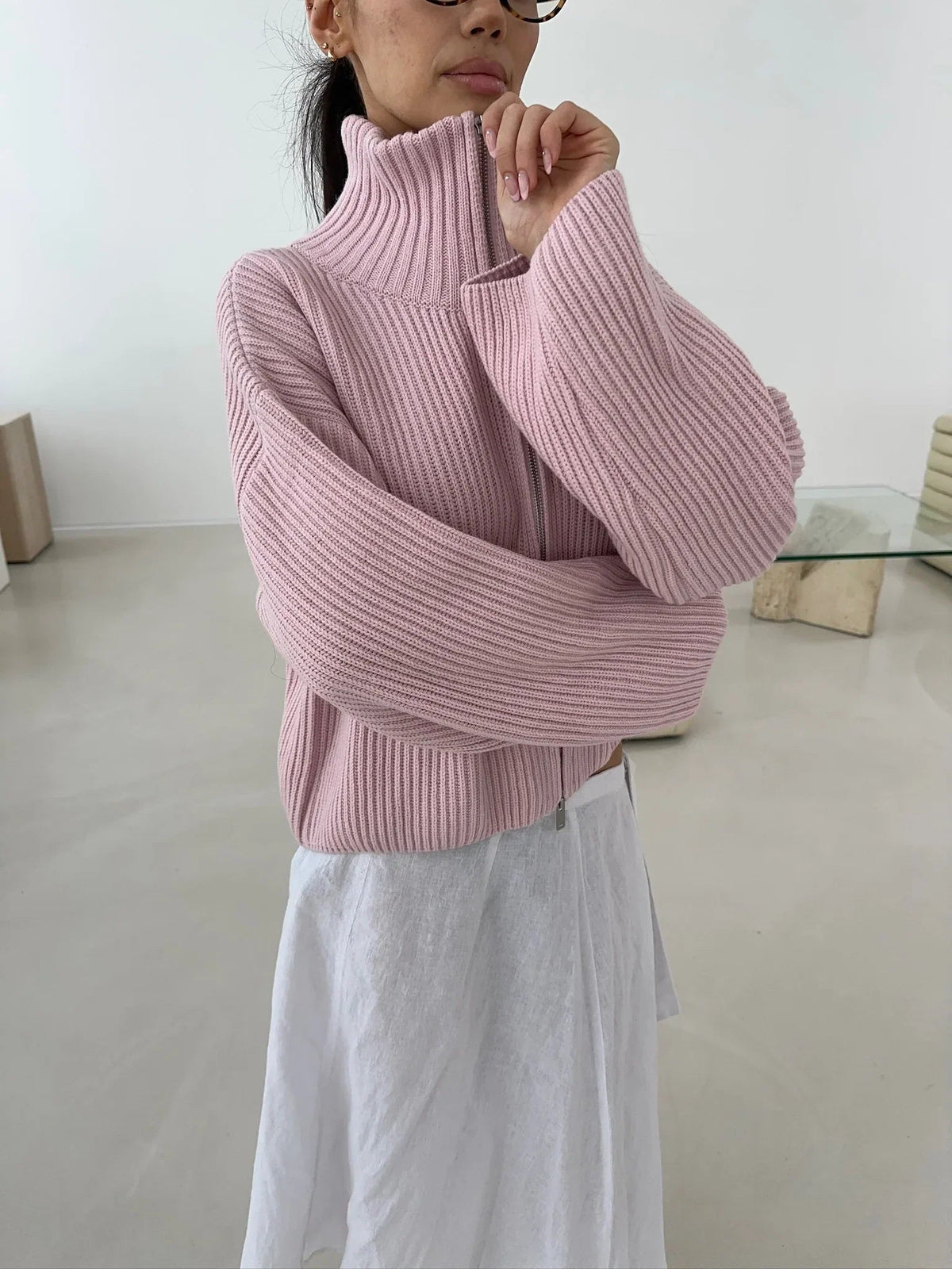 Camisola oversized de malha canelada com fecho Daniela