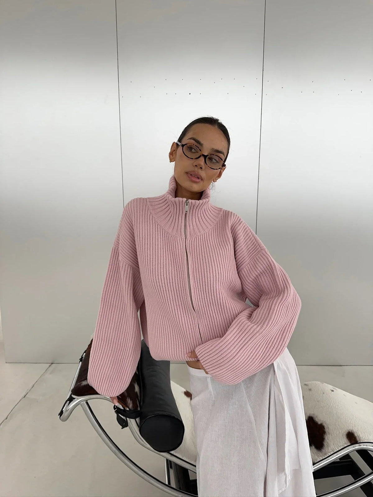 Camisola oversized de malha canelada com fecho Daniela