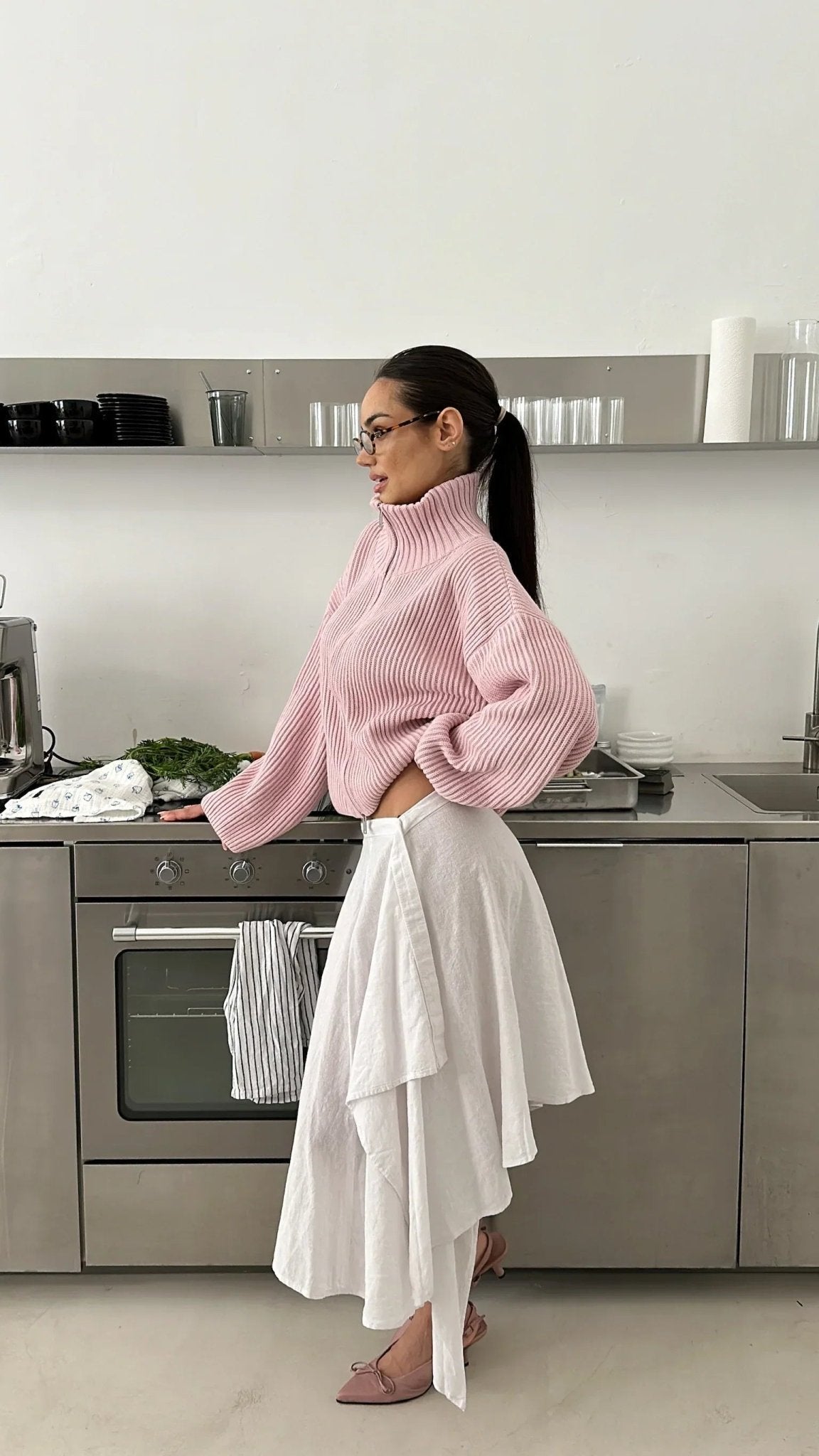 Camisola oversized de malha canelada com fecho Daniela