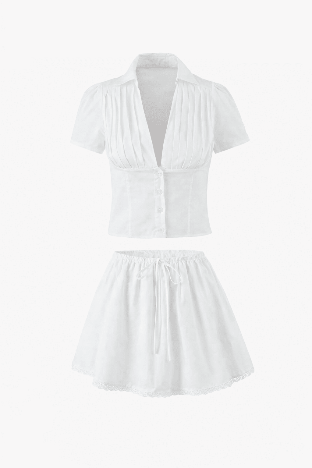 Conjunto de minissaia Kawaii com decote profundo Delia