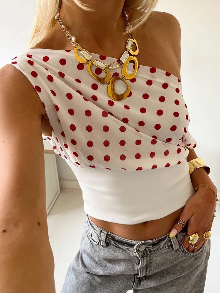 Top de gola assimétrica com bolinhas Dianne