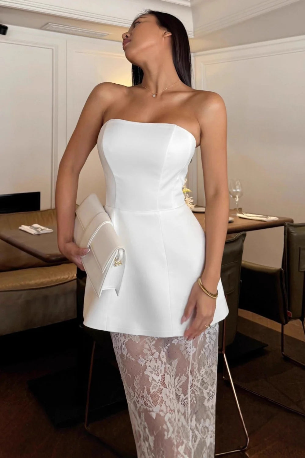 Conjunto comprido de renda sem alças Effie