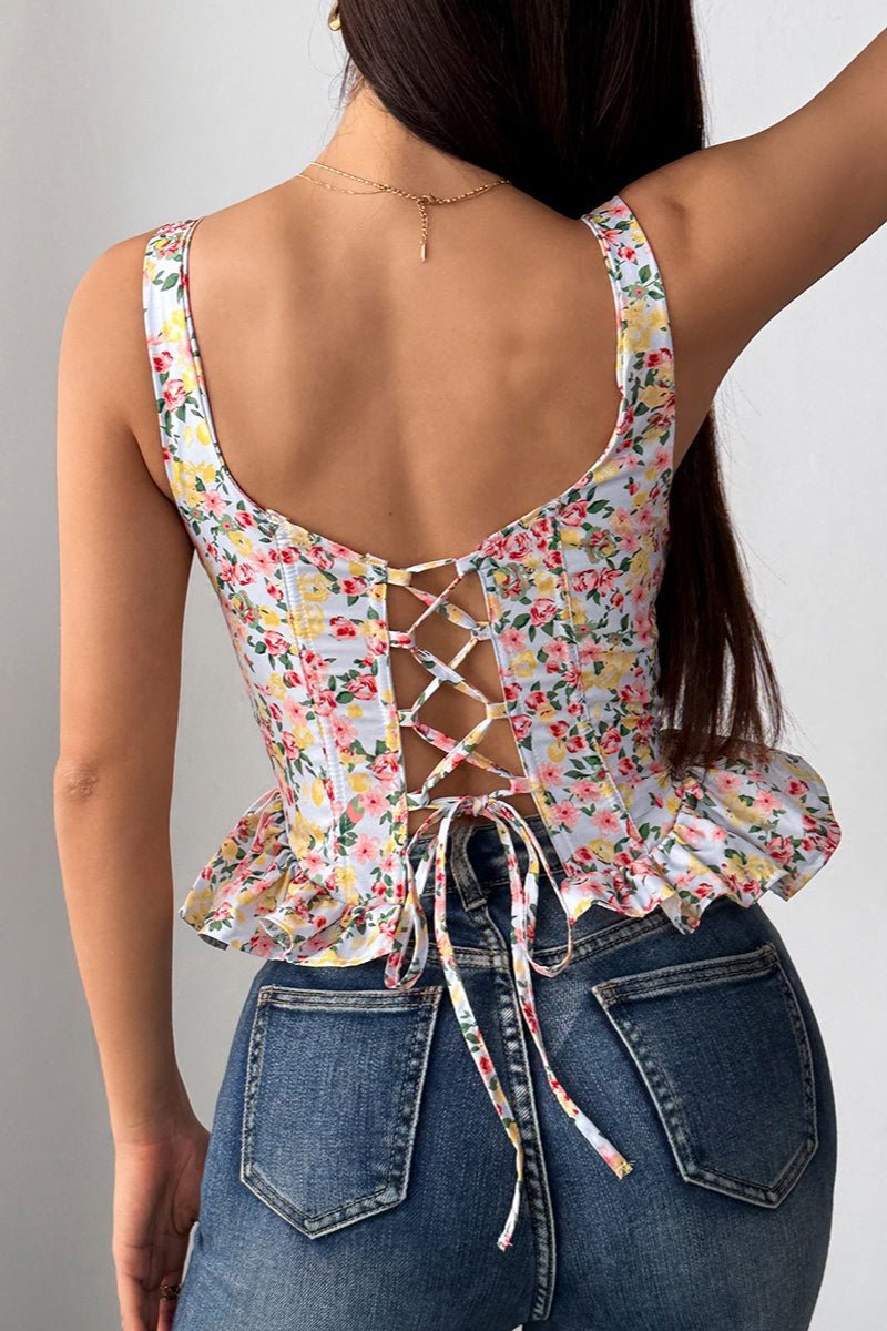 Top de alças Elara com peplum e padrão floral