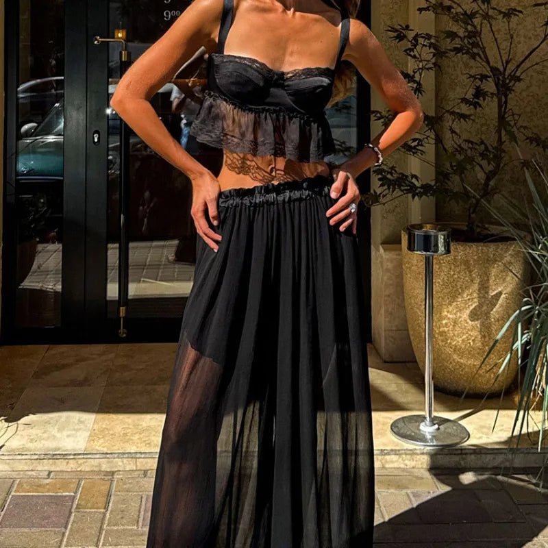 Conjunto curto Elena em chiffon de meio-tom
