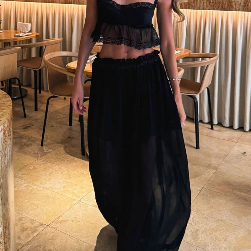 Conjunto curto Elena em chiffon de meio-tom