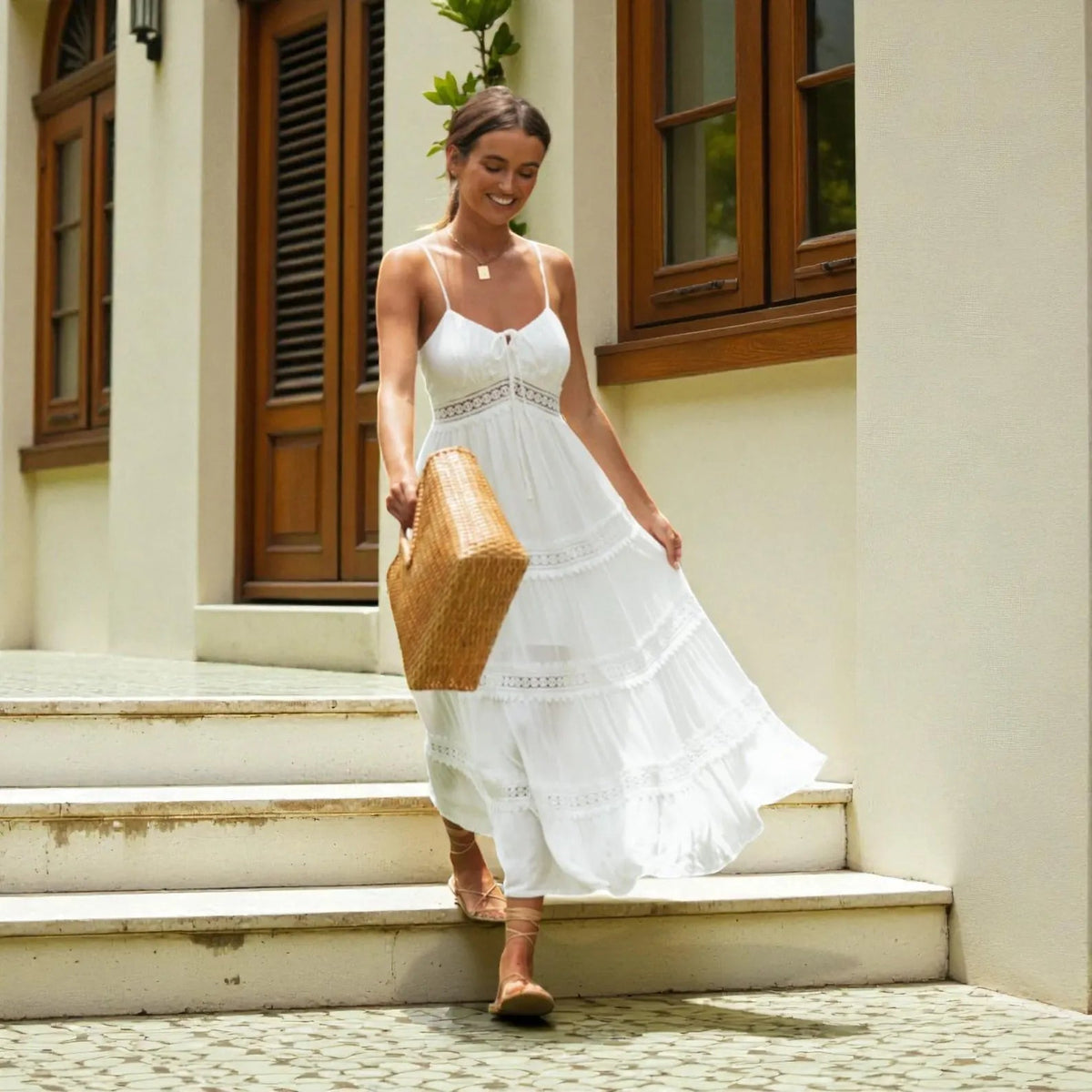 Vestido comprido de verão Elena, sem mangas e boémio