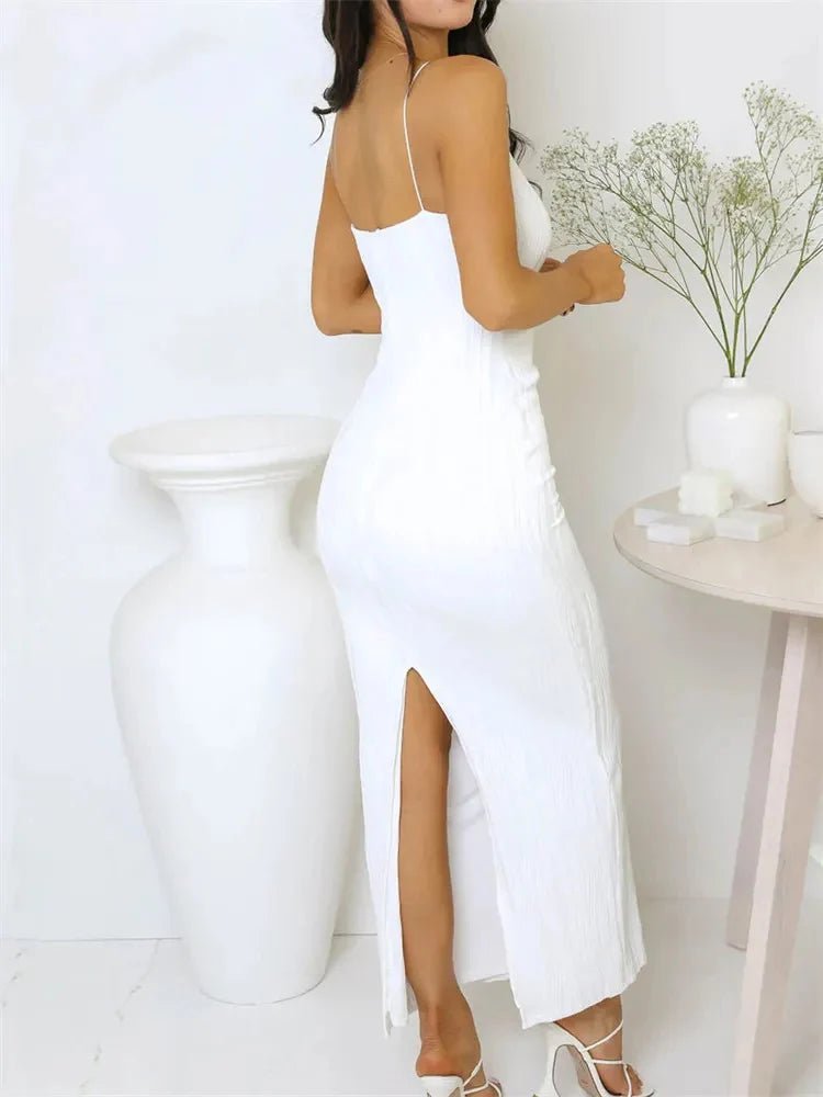 Ellie Ruched Sleeveless Party Dress with Back Split