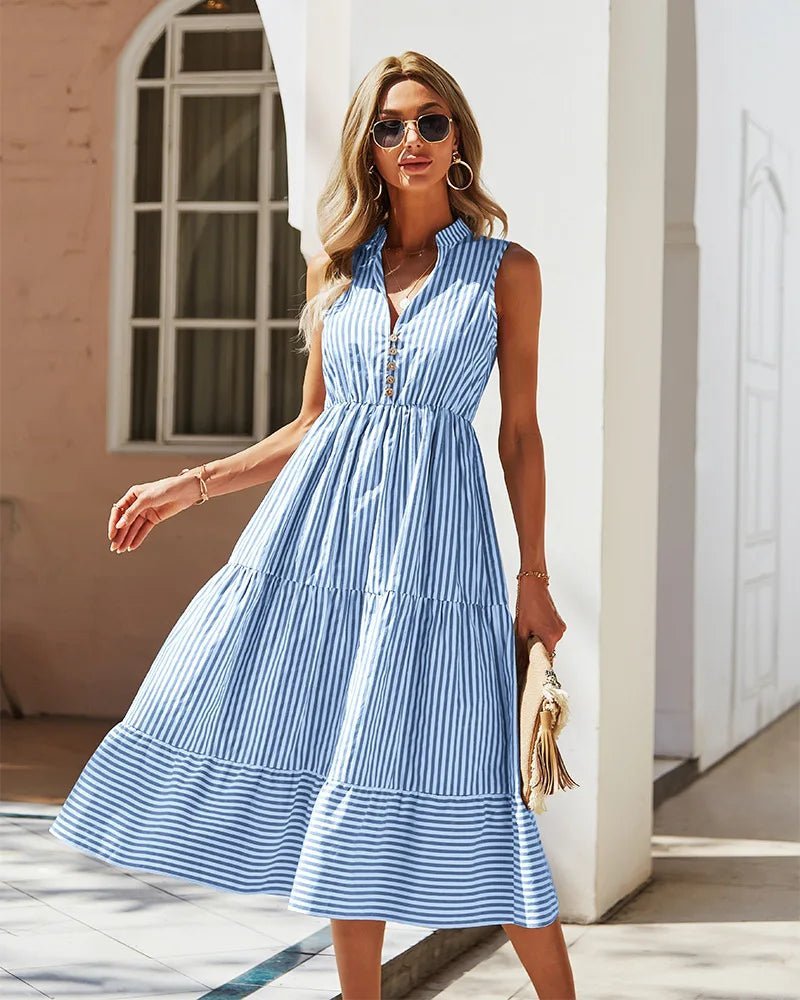 Vestido-camisa Emilia às riscas e sem mangas