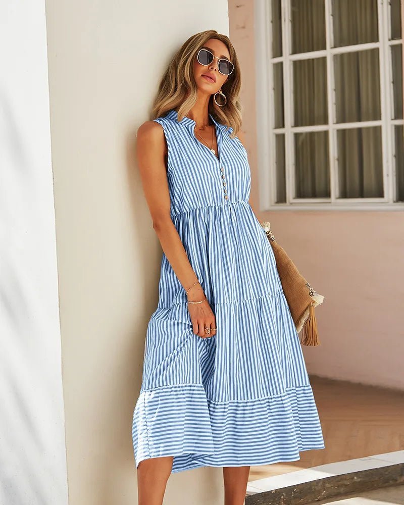 Vestido-camisa Emilia às riscas e sem mangas