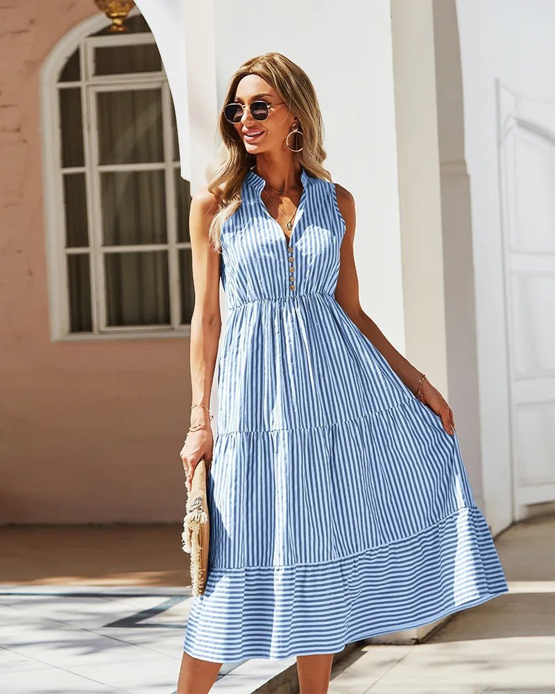 Vestido-camisa Emilia às riscas e sem mangas