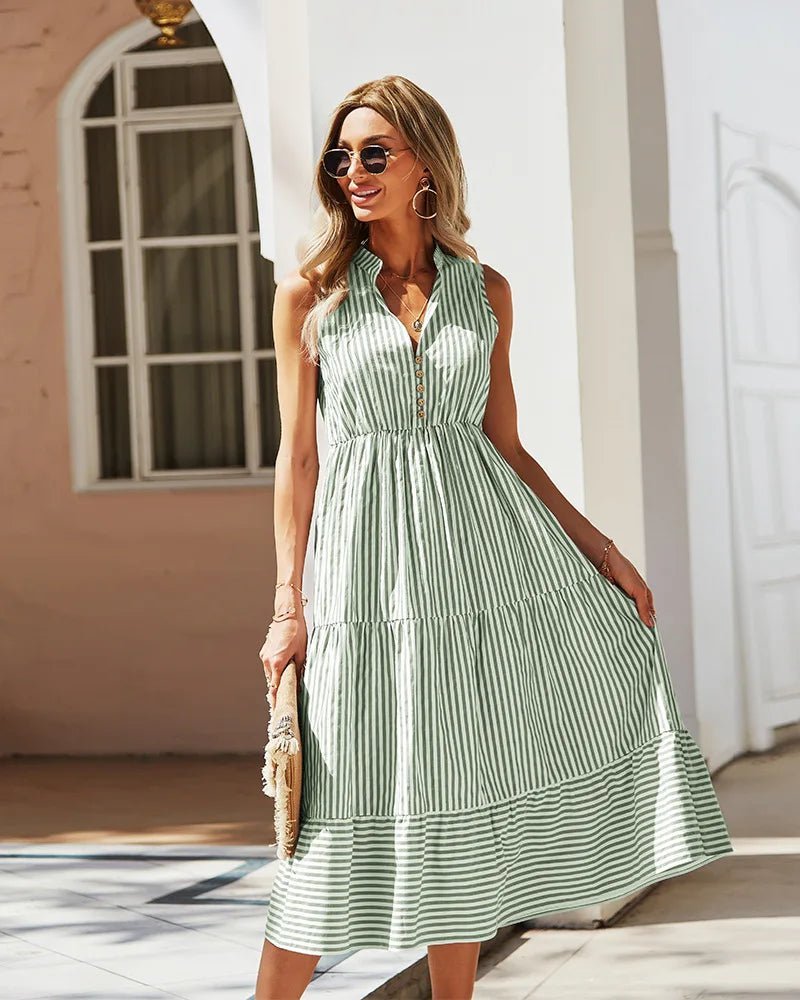 Vestido-camisa Emilia às riscas e sem mangas