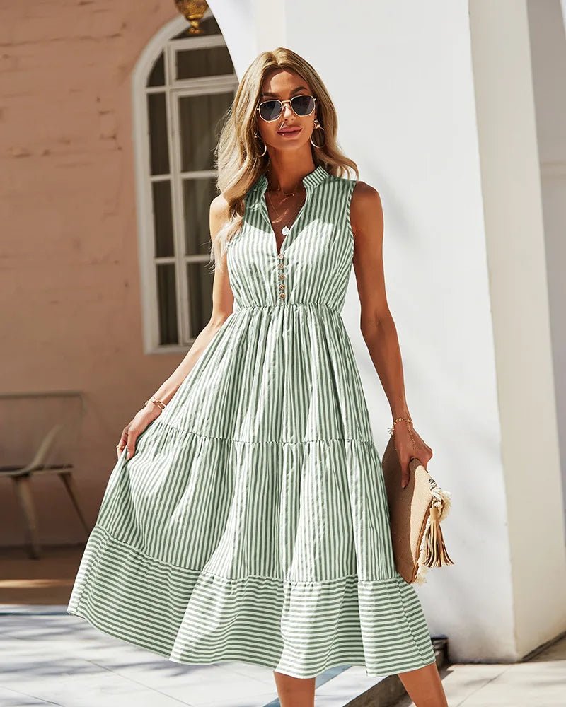 Vestido-camisa Emilia às riscas e sem mangas