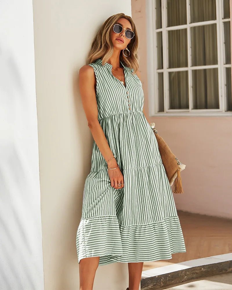 Vestido-camisa Emilia às riscas e sem mangas