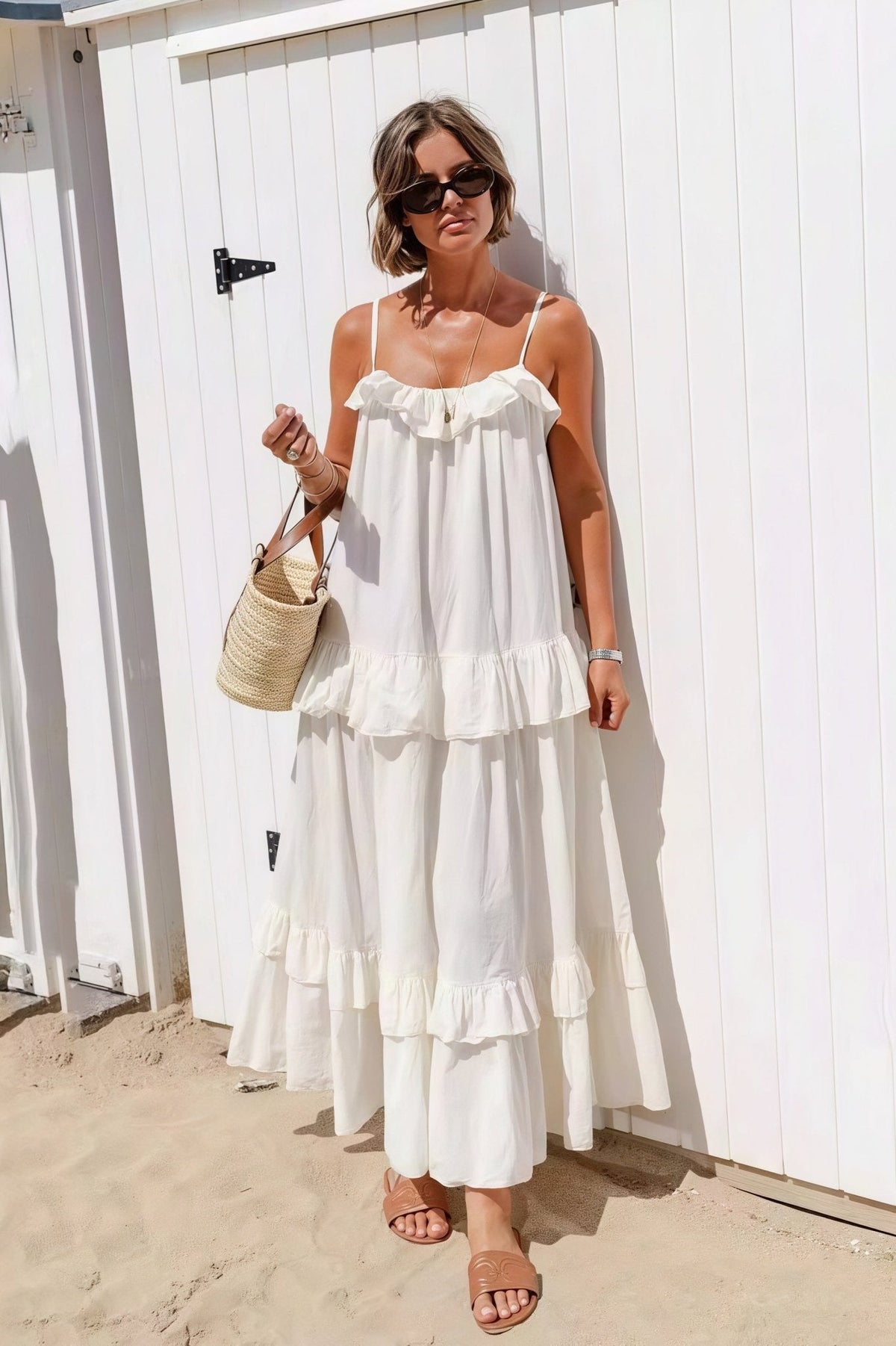 Vestido comprido fluido Emiliana com bainha de folhos