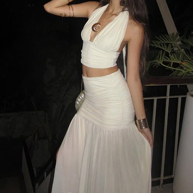 Conjunto de saia em tule transparente Emma com decote halter