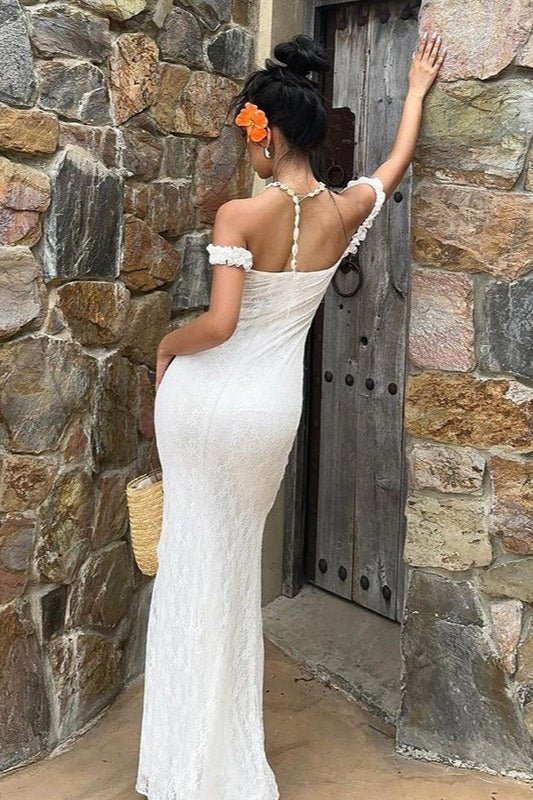 Vestido maxi de renda com alças finas Emma