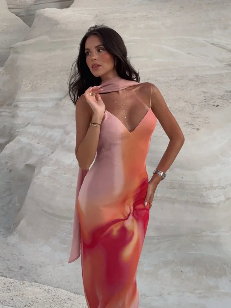 Vestido maxi acetinado com efeito ombré e costas descobertas Emma